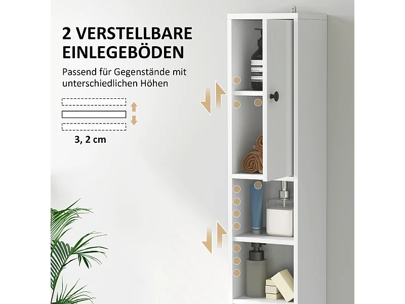 Armoire étroite avec tiroir et étagère réglable, en bois, blanc (20x20x178 cm)