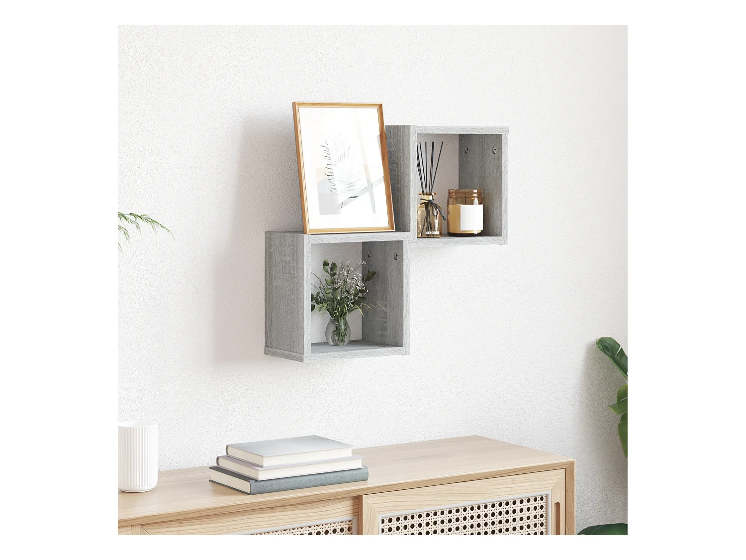 Estantes de pared cubo 2 piezas Sonoma gris 26x15x26 cm madera de ingeniería