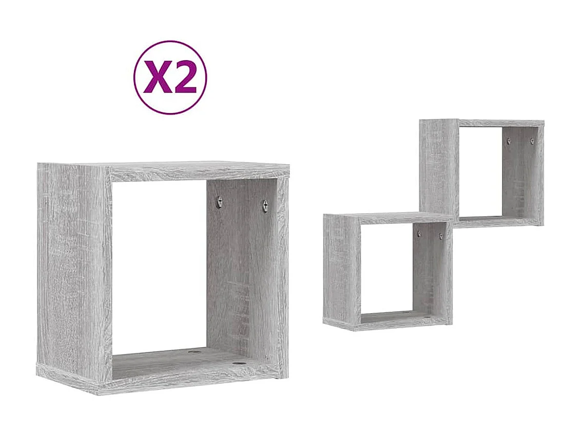 Estantes de pared cubo 2 piezas Sonoma gris 26x15x26 cm madera de ingeniería