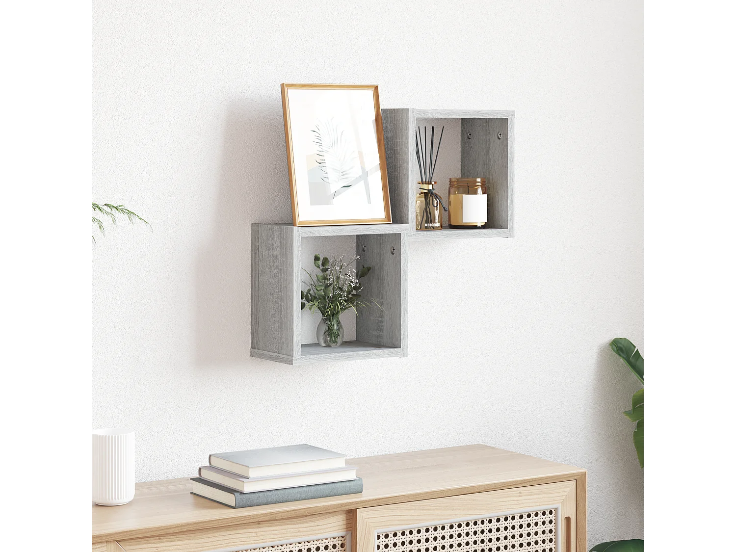 Étagères murales cube 2 pcs gris Sonoma 26x15x26 cm en bois d'ingénierie