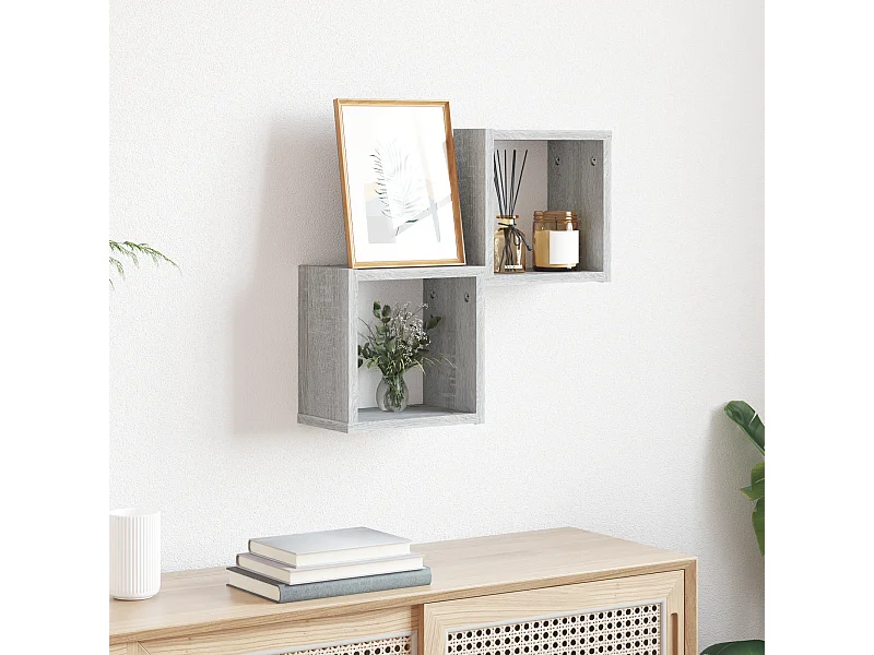 Étagères murales cube 2 pcs gris Sonoma 26x15x26 cm en bois d'ingénierie