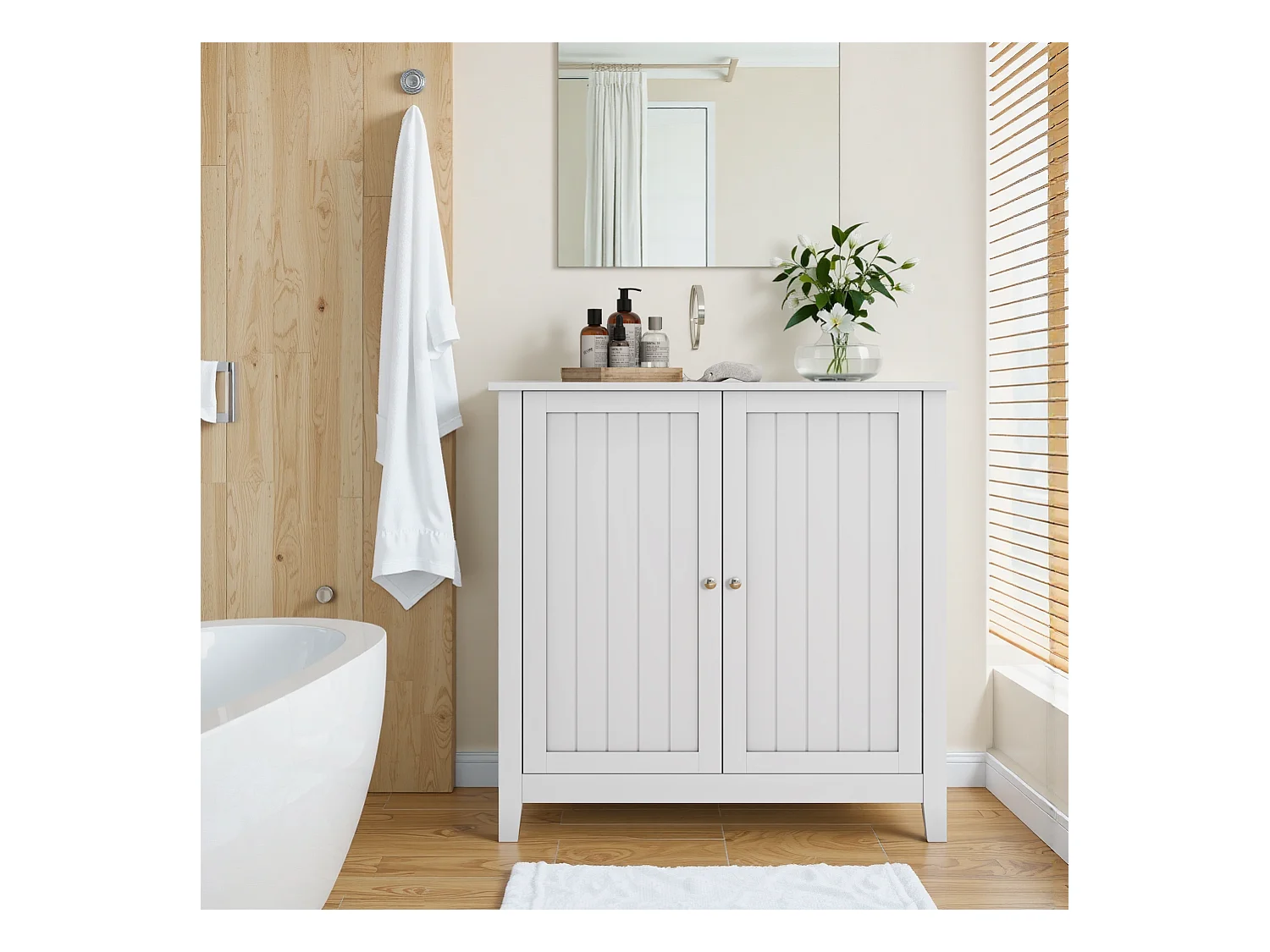 Meuble de rangement moderne, avec étagères ajustables et portes doubles, pour salle de bain, salon et chambre (80x40x80 cm)