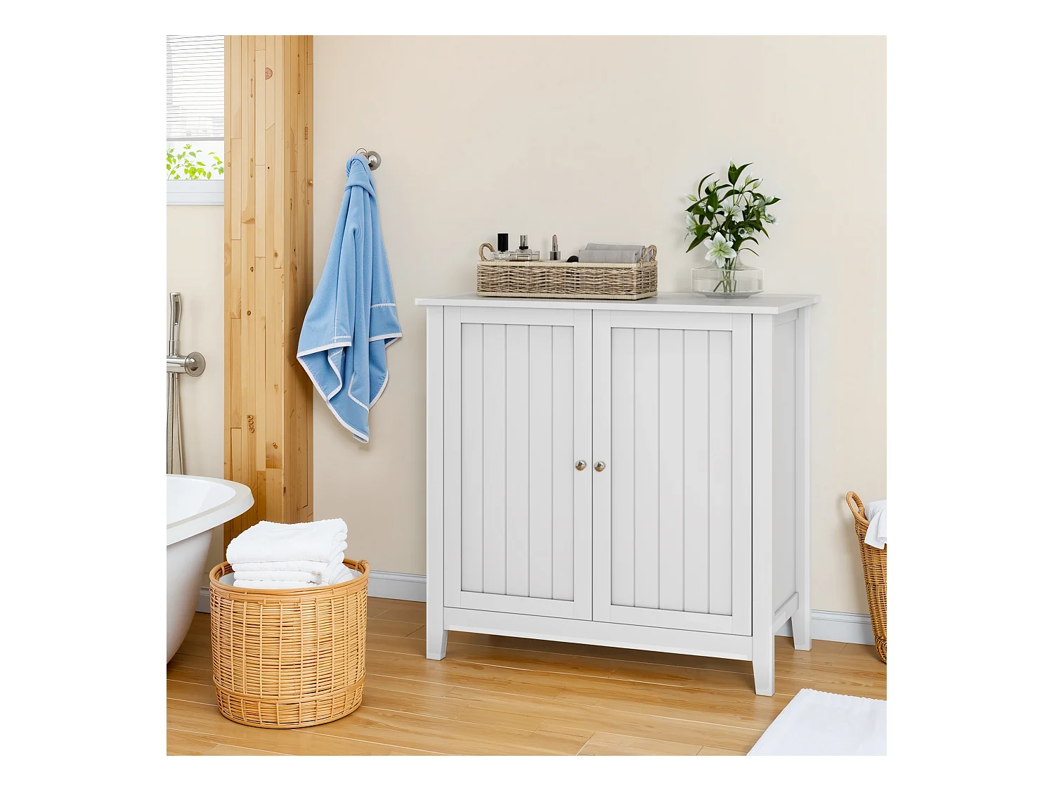 Meuble de rangement moderne, avec étagères ajustables et portes doubles, pour salle de bain, salon et chambre (80x40x80 cm)