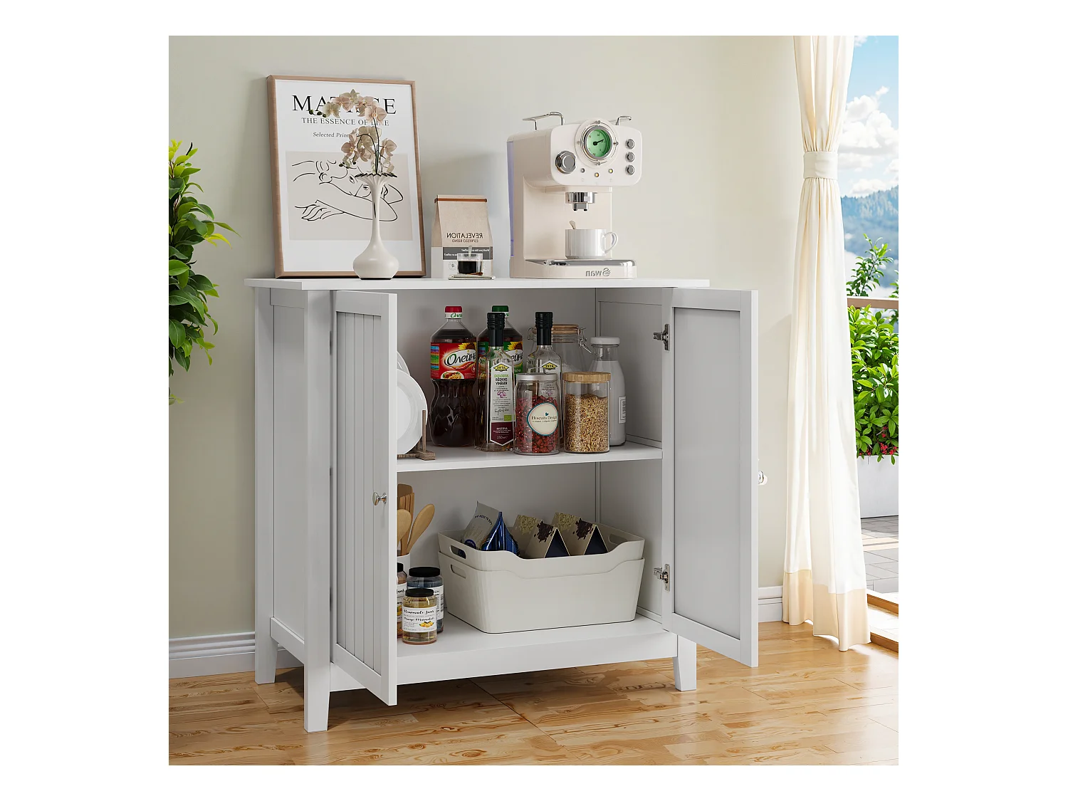 Meuble de rangement moderne, avec étagères ajustables et portes doubles, pour salle de bain, salon et chambre (80x40x80 cm)