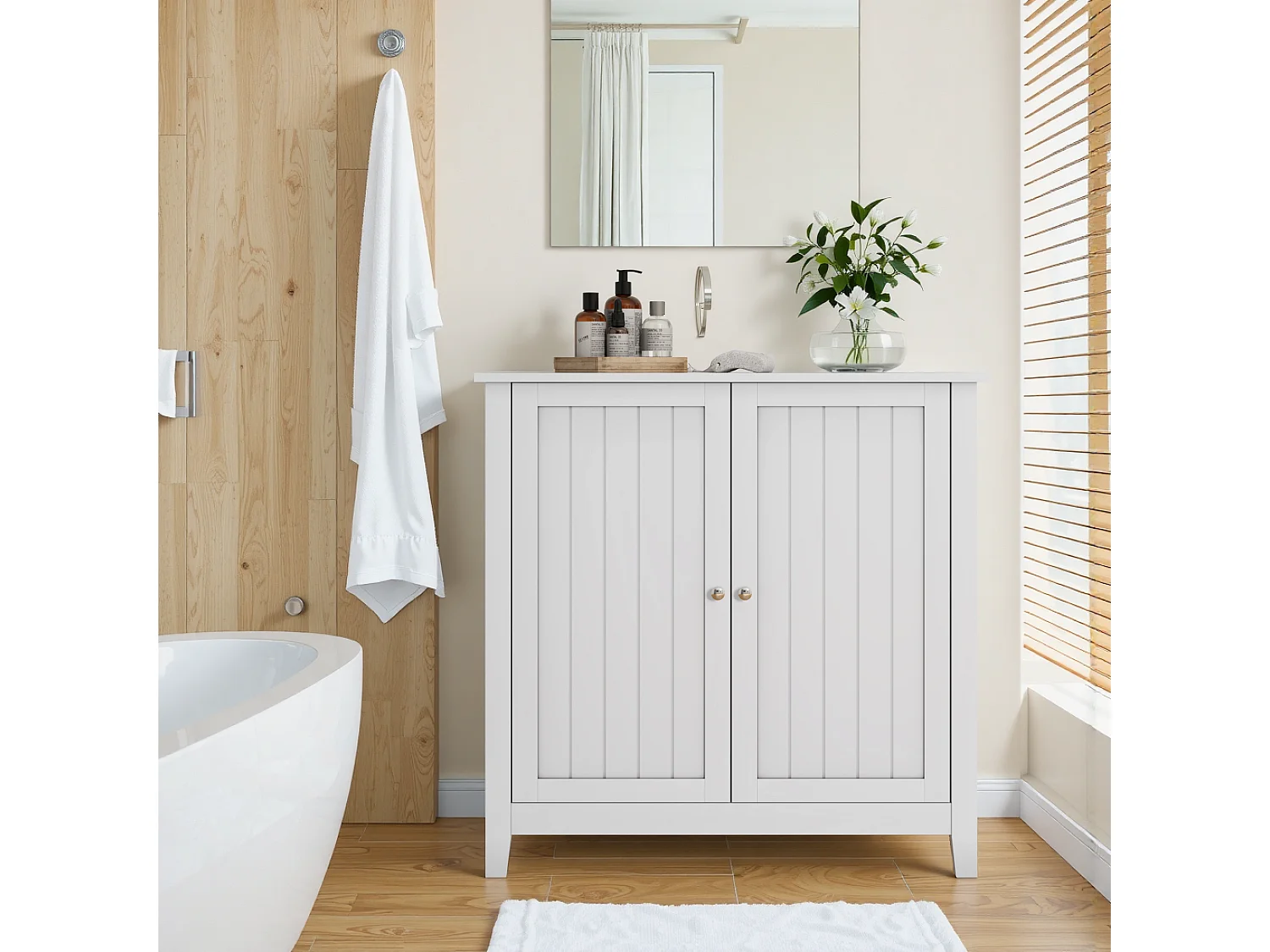 Meuble de rangement moderne, avec étagères ajustables et portes doubles, pour salle de bain, salon et chambre (80x40x80 cm)