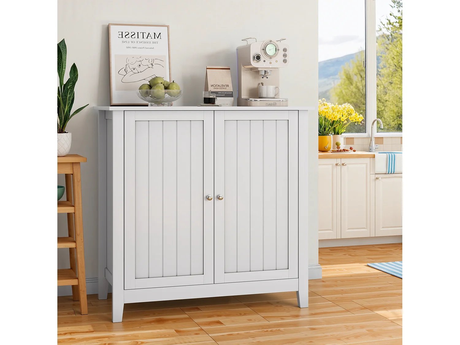 Meuble de rangement moderne, avec étagères ajustables et portes doubles, pour salle de bain, salon et chambre (80x40x80 cm)