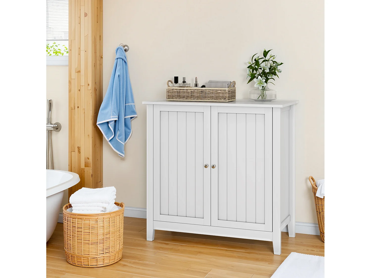 Meuble de rangement moderne, avec étagères ajustables et portes doubles, pour salle de bain, salon et chambre (80x40x80 cm)