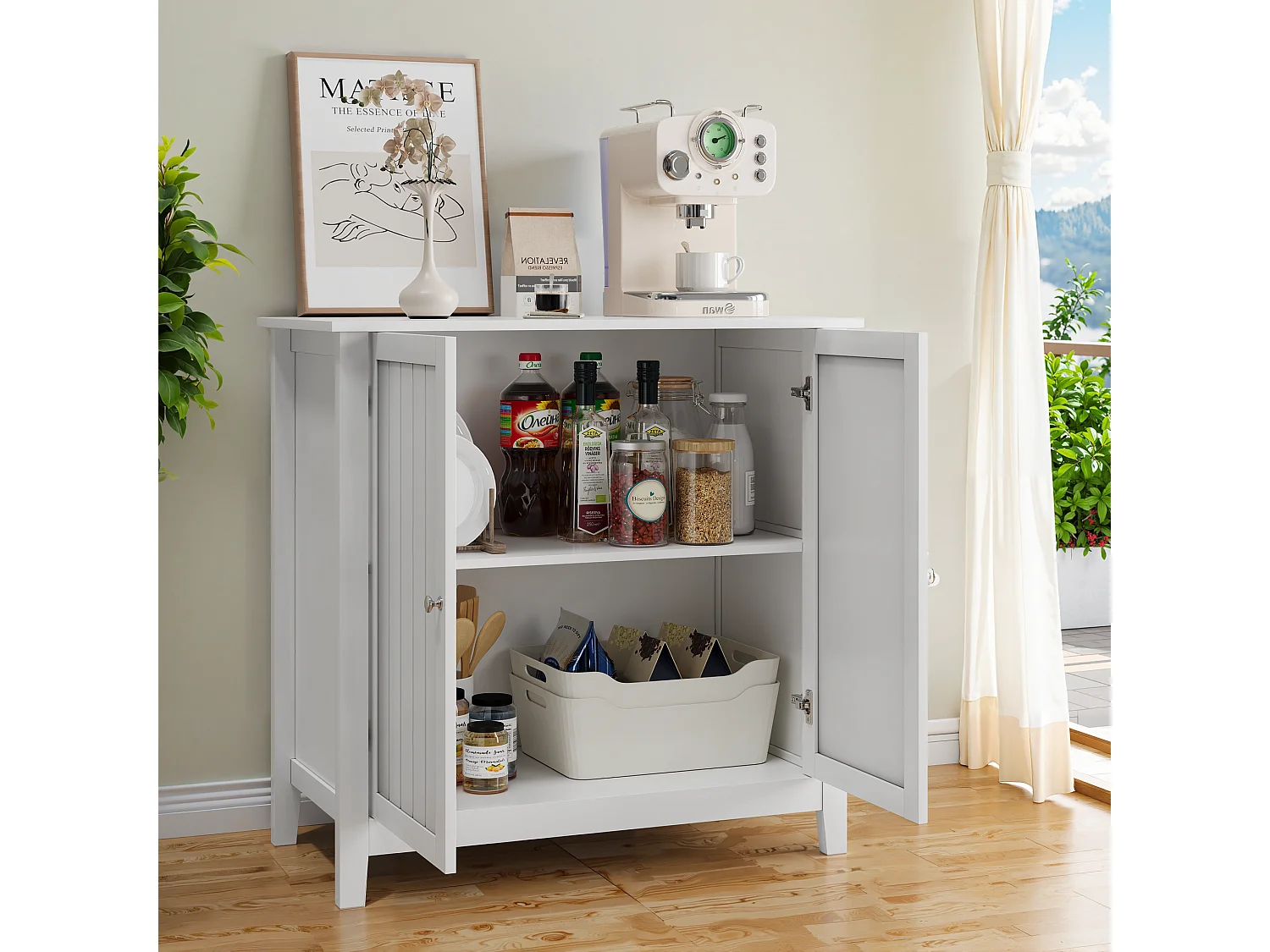 Meuble de rangement moderne, avec étagères ajustables et portes doubles, pour salle de bain, salon et chambre (80x40x80 cm)