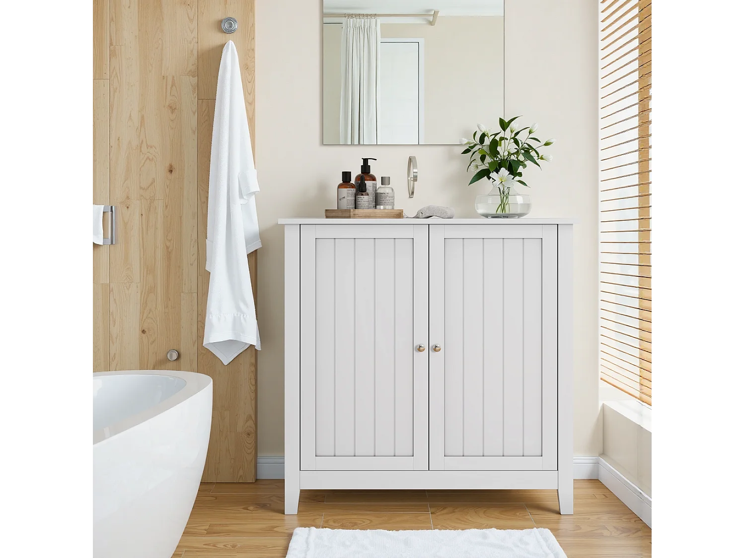 Meuble de rangement moderne, avec étagères ajustables et portes doubles, pour salle de bain, salon et chambre (80x40x80 cm)