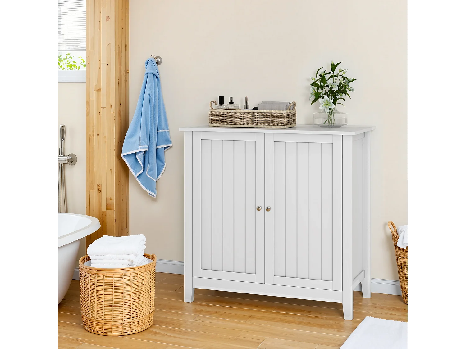 Meuble de rangement moderne, avec étagères ajustables et portes doubles, pour salle de bain, salon et chambre (80x40x80 cm)