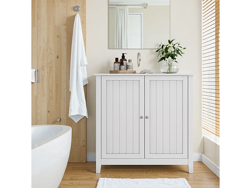 Meuble de rangement moderne, avec étagères ajustables et portes doubles, pour salle de bain, salon et chambre (80x40x80 cm)