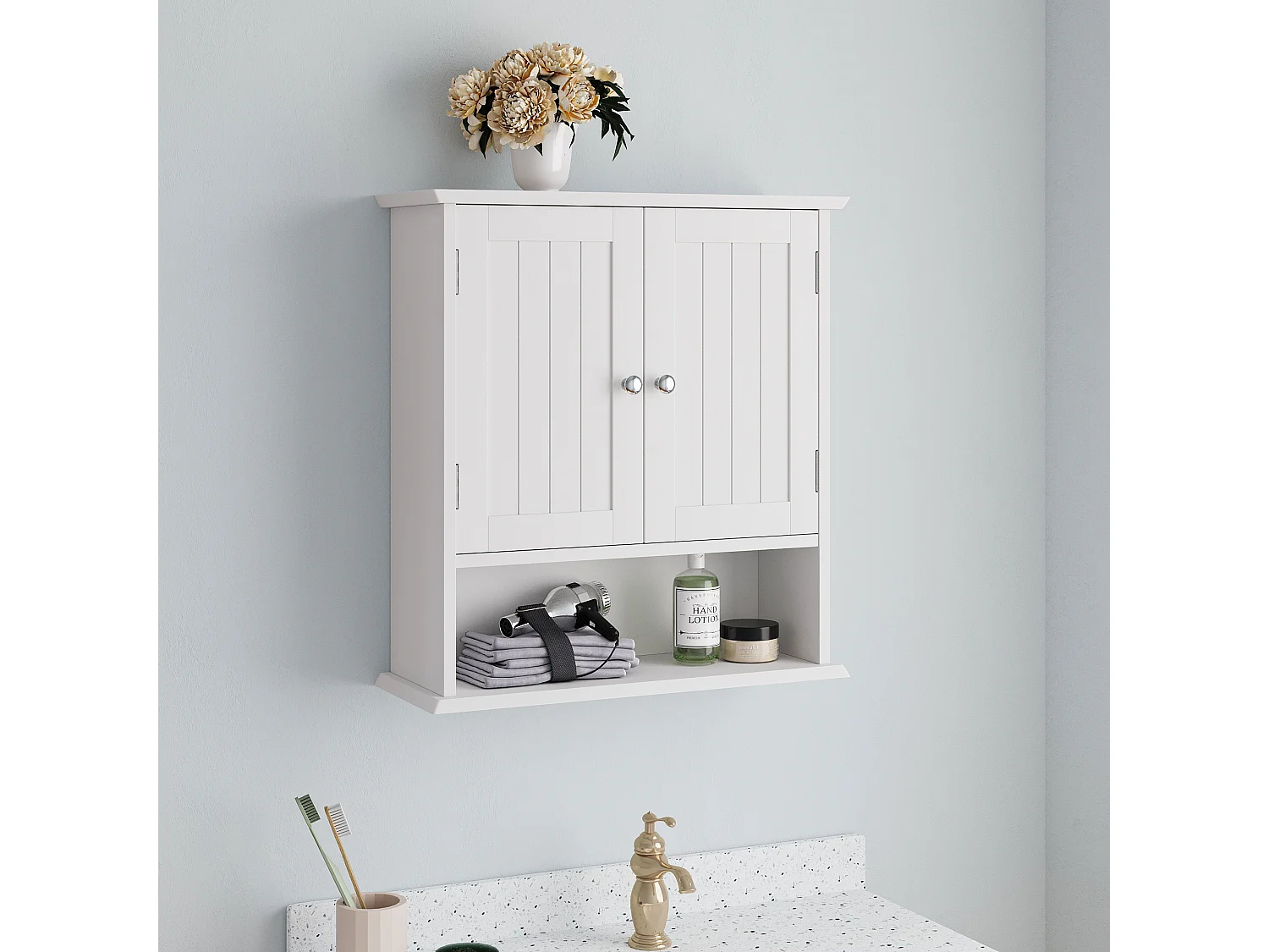 Badkamermeubel met verstelbare planken, MDF, wit (54,6x19,8x59,9 cm)