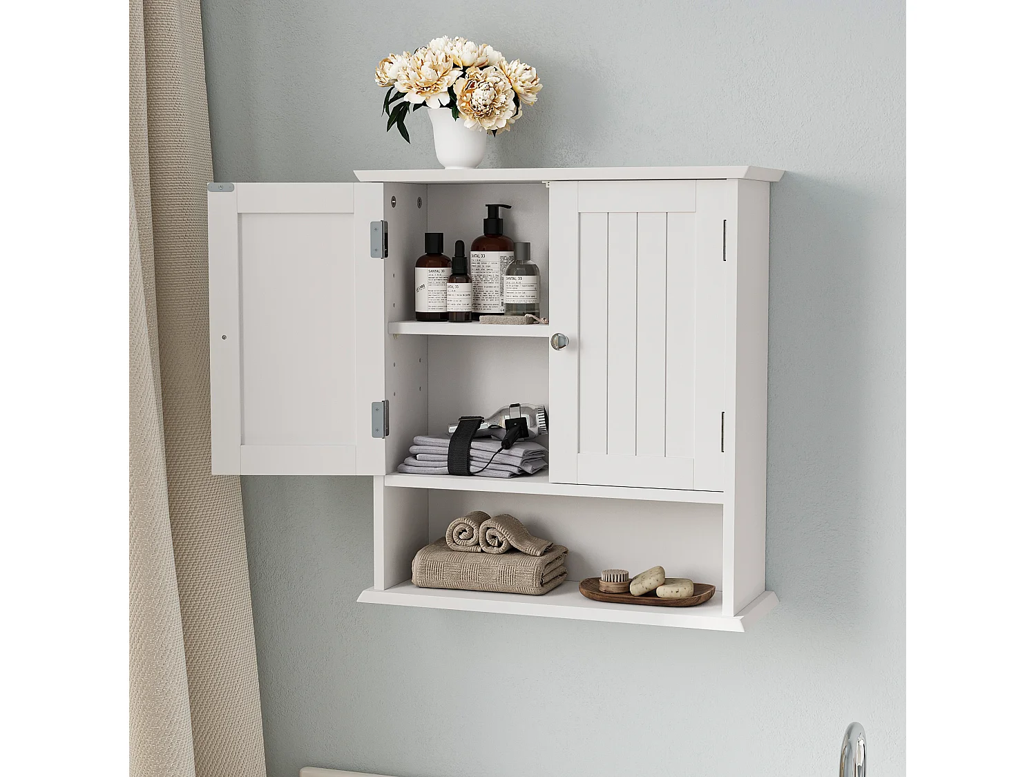 Badkamermeubel met verstelbare planken, MDF, wit (54,6x19,8x59,9 cm)