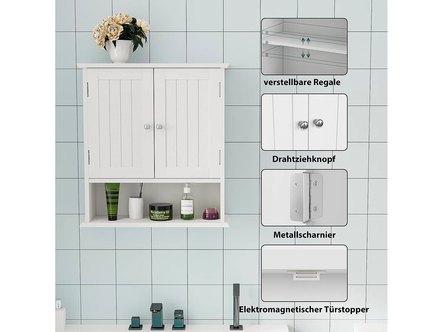 Badkamermeubel met verstelbare planken, MDF, wit (54,6x19,8x59,9 cm)