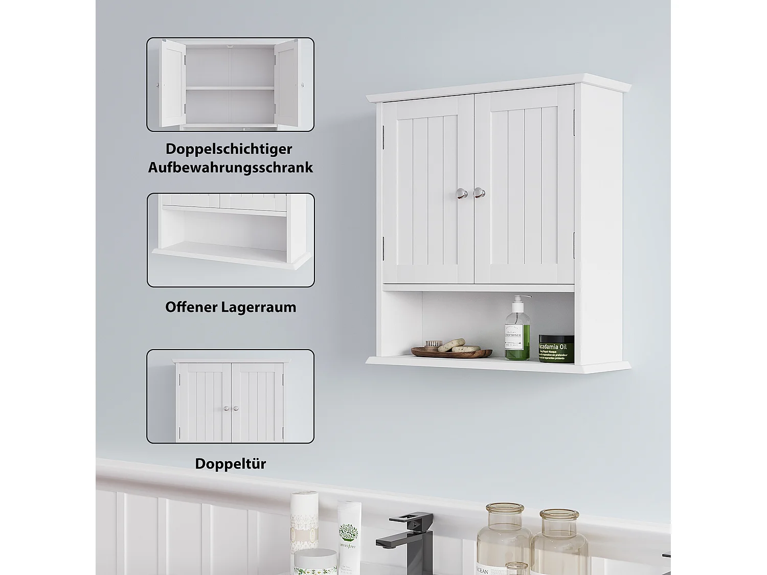 Badkamermeubel met verstelbare planken, MDF, wit (54,6x19,8x59,9 cm)