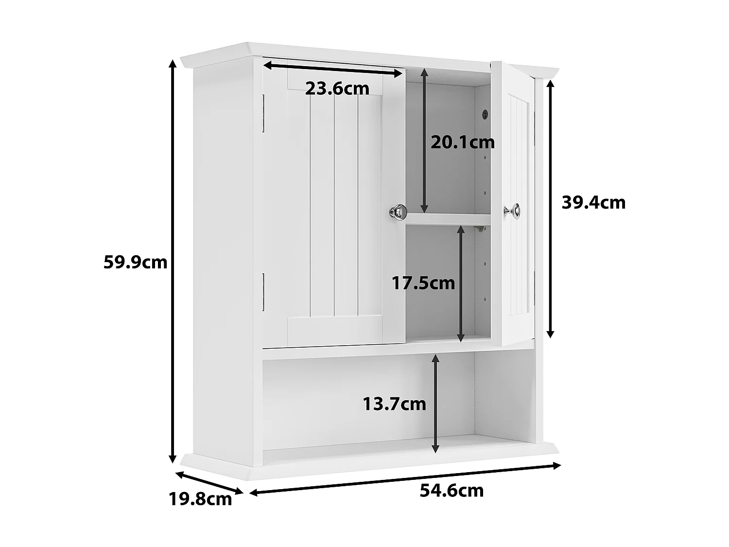 Meuble de salle de bain suspendu avec étagères réglables, MDF, blanc (54.6x19.8x59.9 cm)