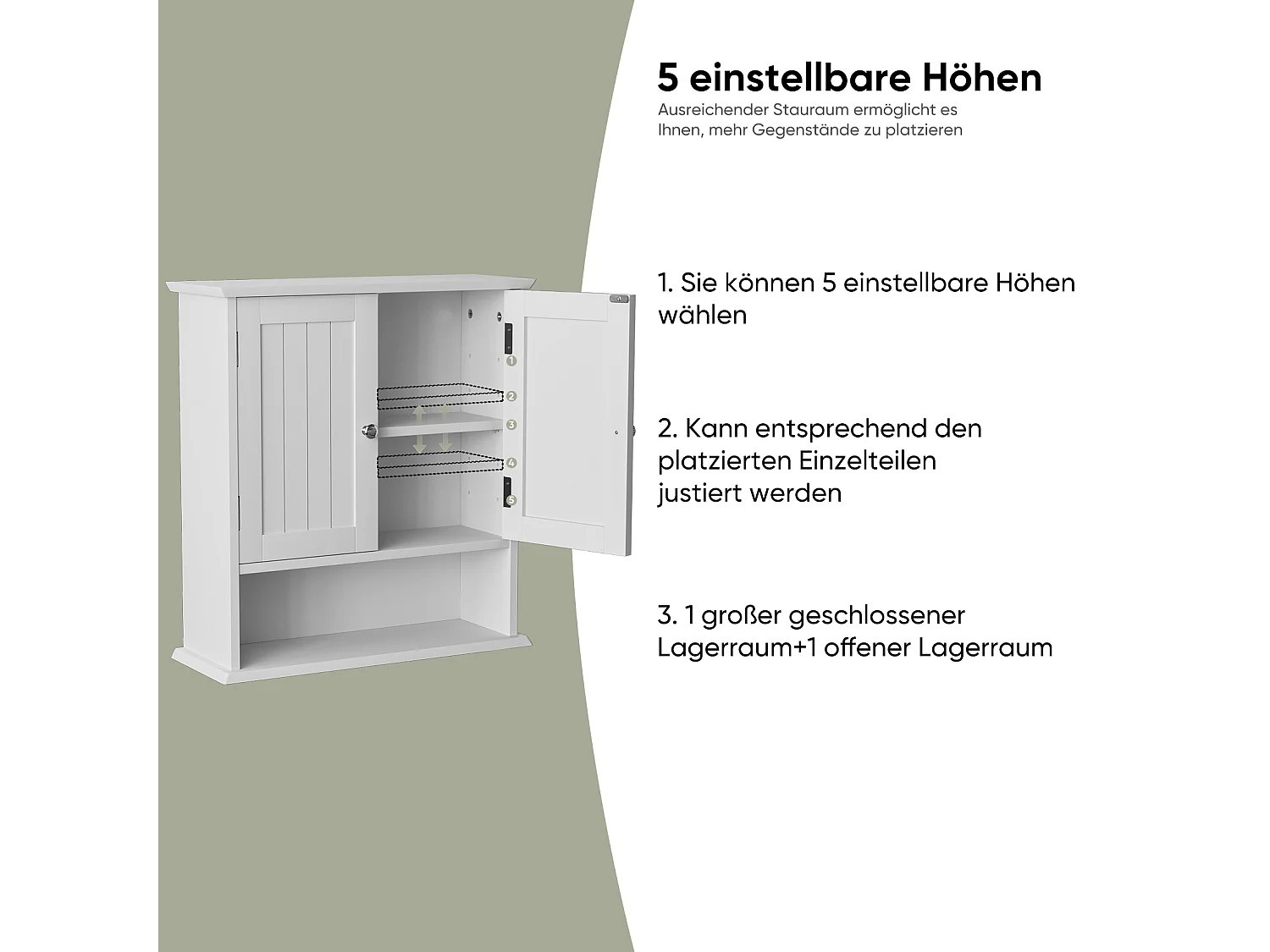 Meuble de salle de bain suspendu avec étagères réglables, MDF, blanc (54.6x19.8x59.9 cm)