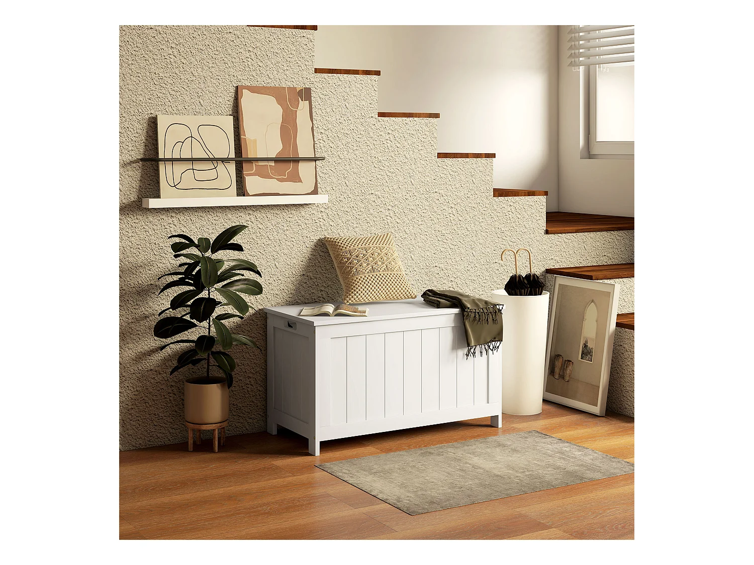 Boîte de Rangement avec Couvercle et Poignées, MDF, Blanc, 81x40x46 cm