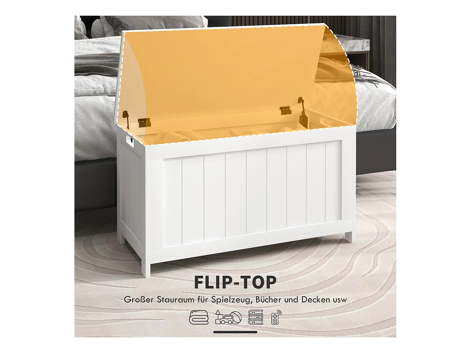 Boîte de Rangement avec Couvercle et Poignées, MDF, Blanc, 81x40x46 cm