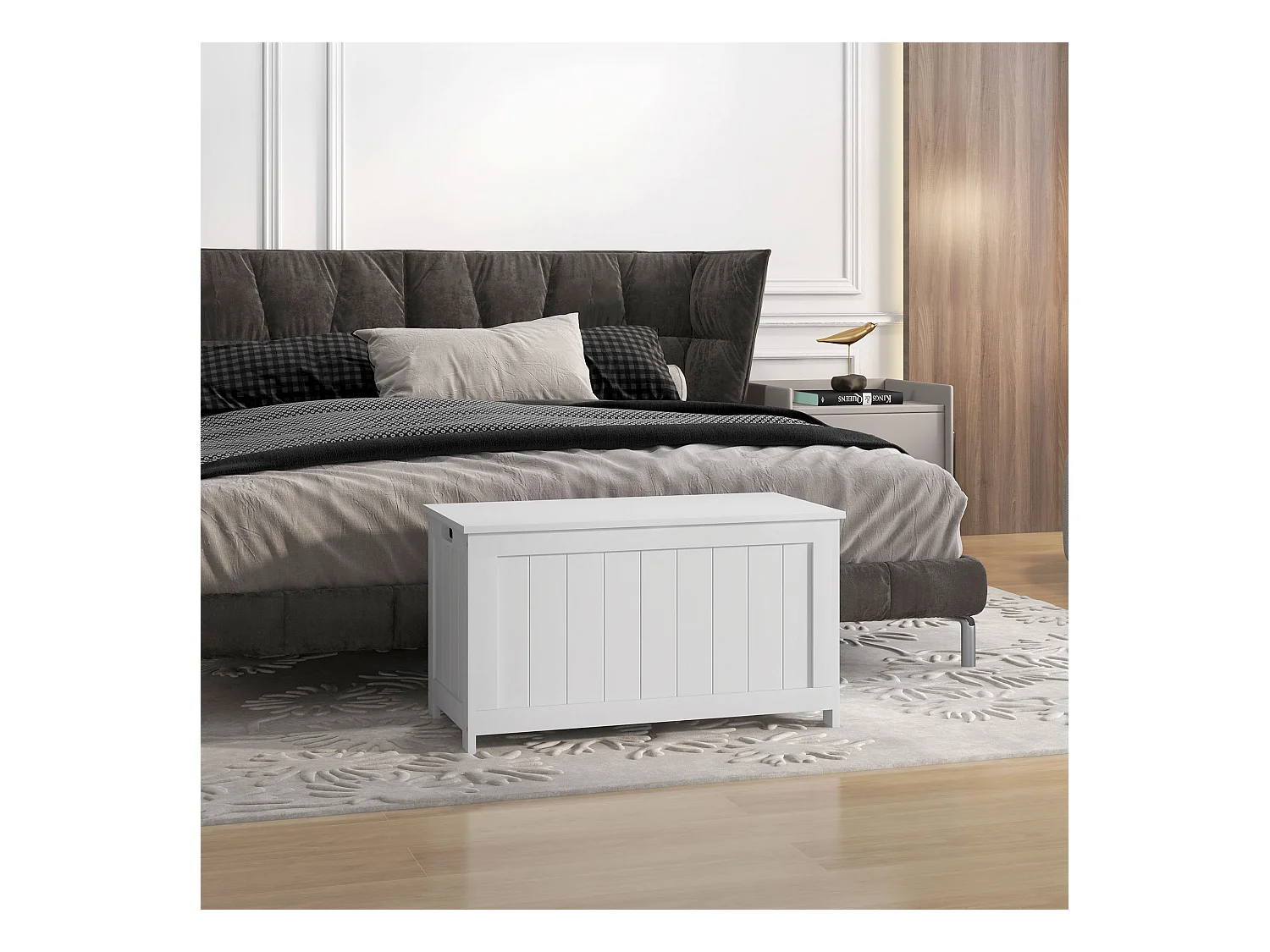 Boîte de Rangement avec Couvercle et Poignées, MDF, Blanc, 81x40x46 cm