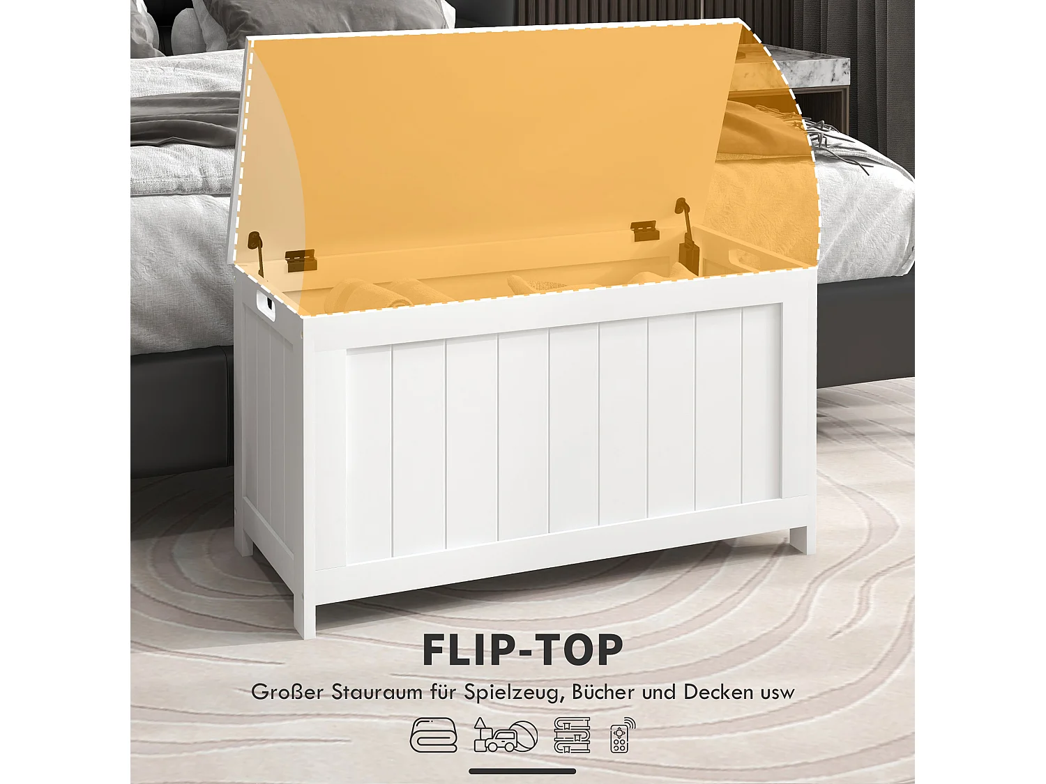 Boîte de Rangement avec Couvercle et Poignées, MDF, Blanc, 81x40x46 cm