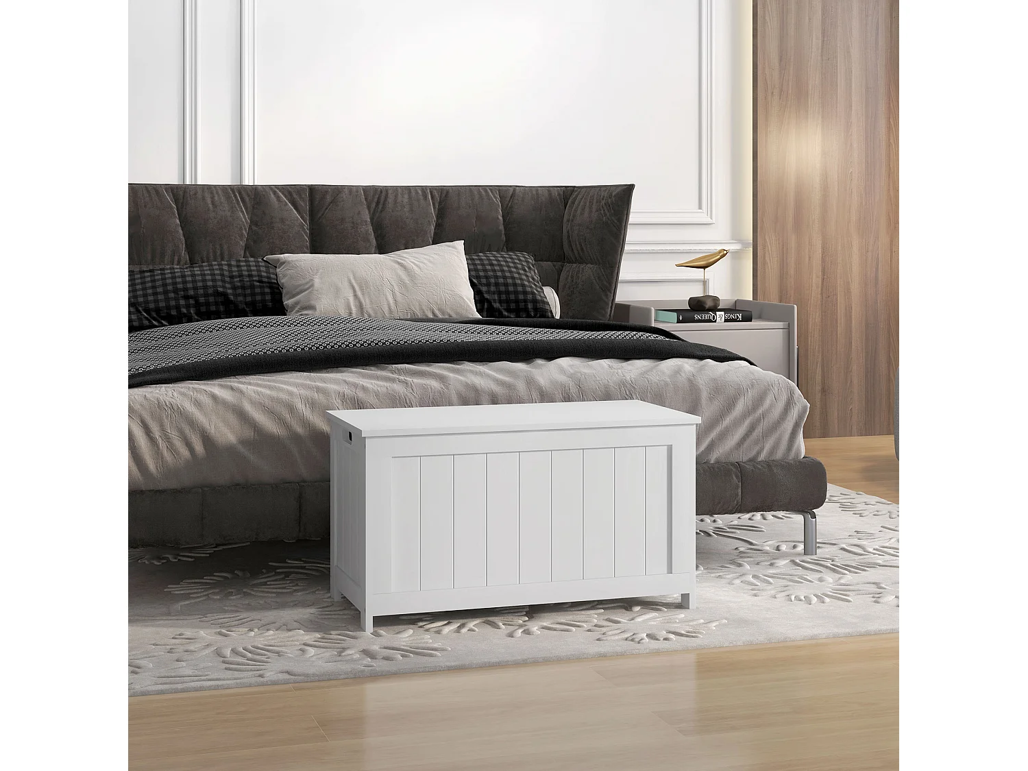 Boîte de Rangement avec Couvercle et Poignées, MDF, Blanc, 81x40x46 cm