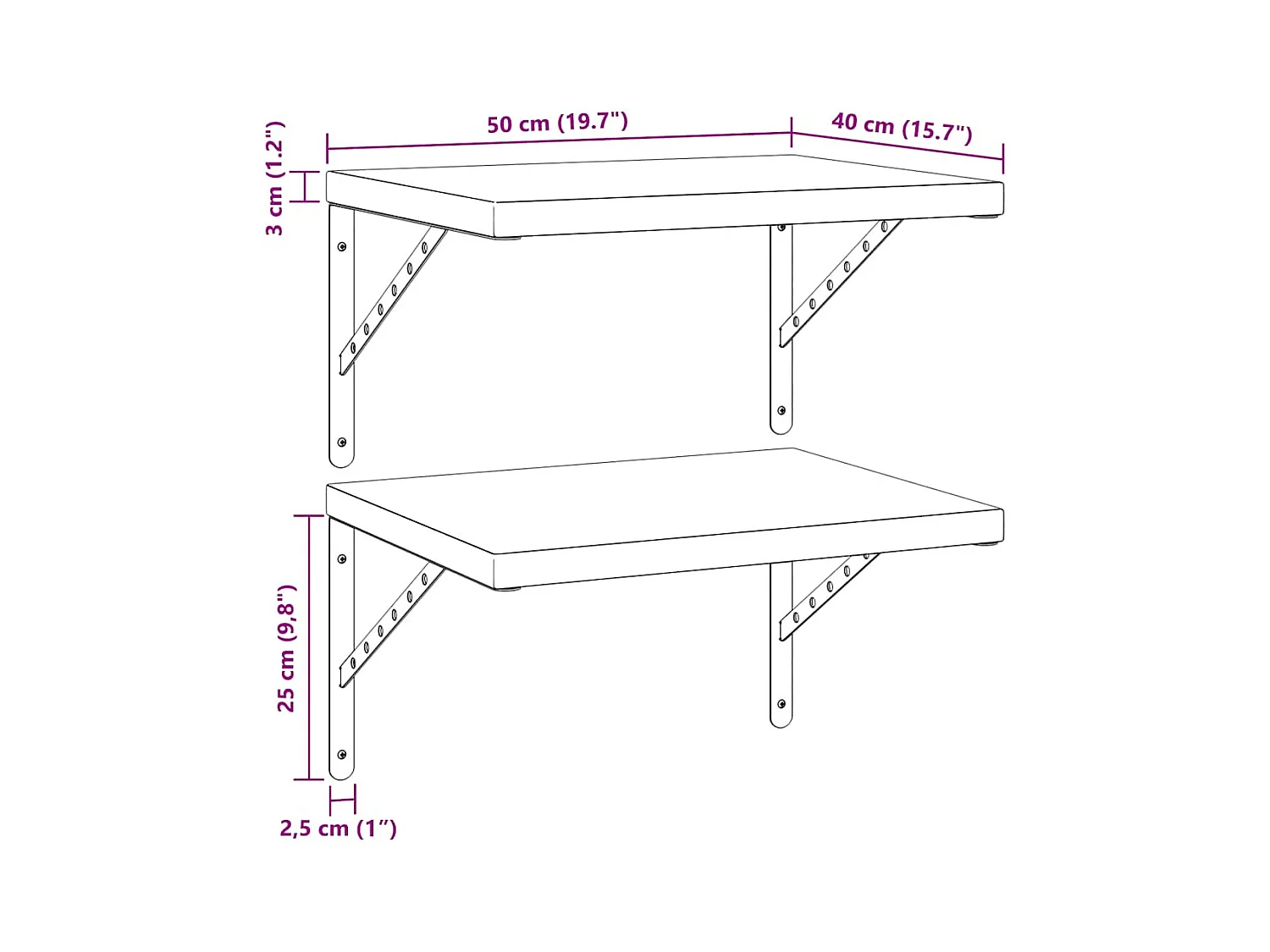 Étagères murales 2 pcs 50x40 cm argenté acier inoxydable