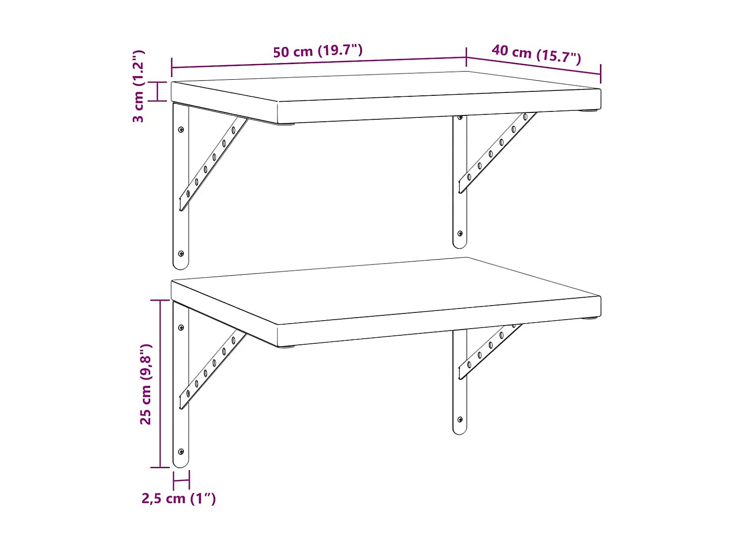 Étagères murales 2 pcs 50x40 cm argenté acier inoxydable