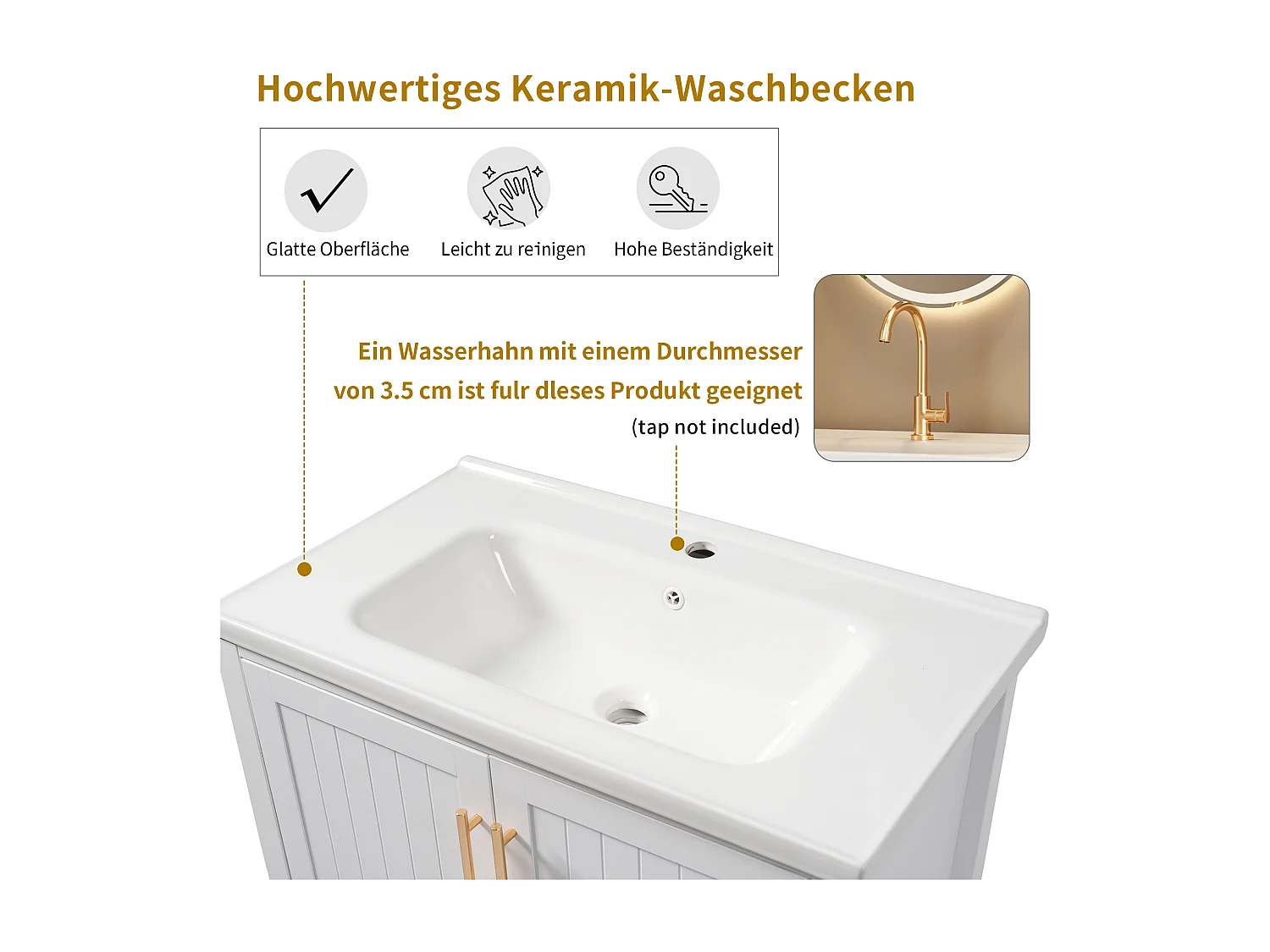 Badkamermeubel met keramische wastafel, 6 lades, 4 deuren, wit (80x47x89 cm)