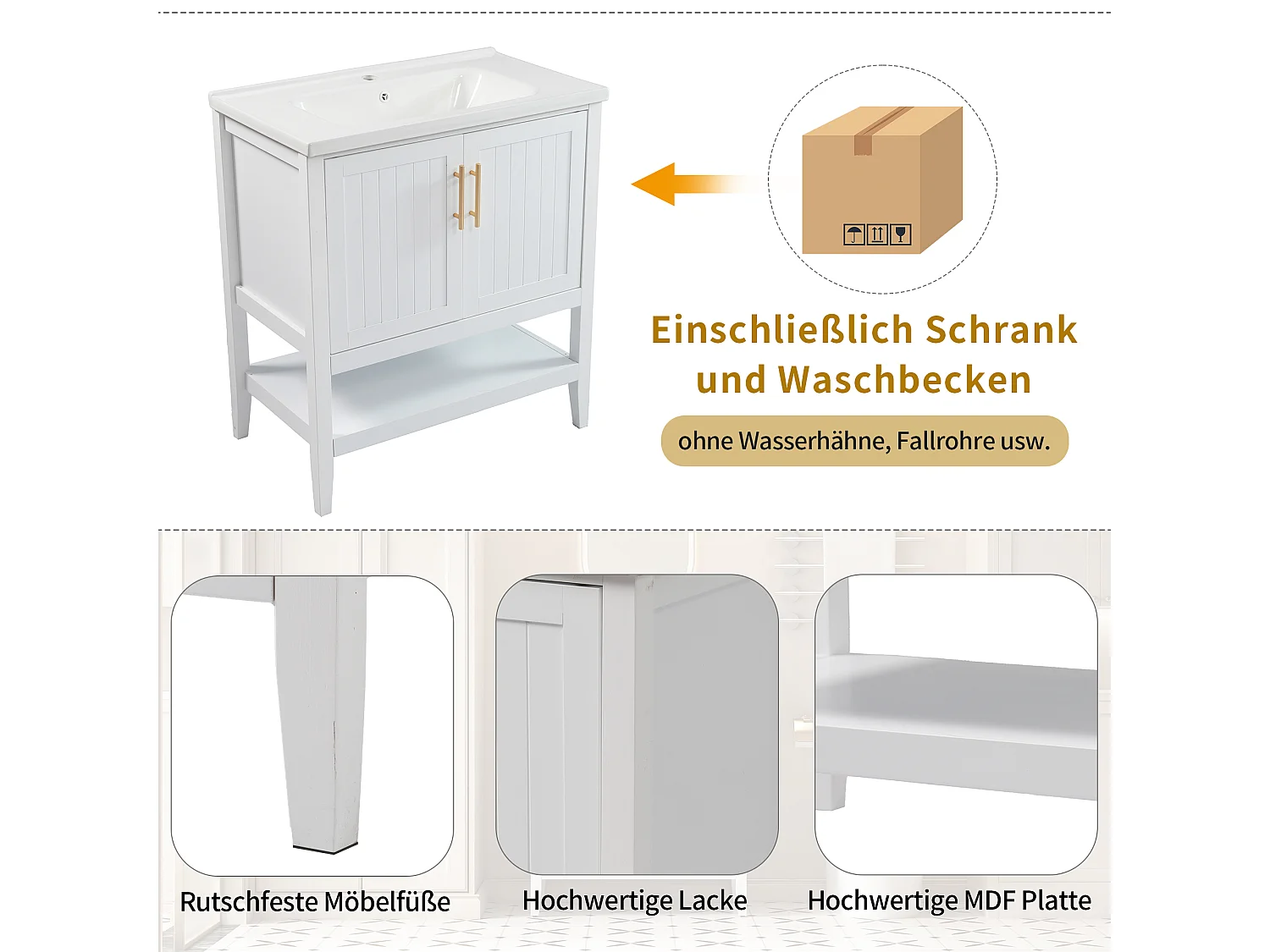 Badkamermeubel met keramische wastafel, 6 lades, 4 deuren, wit (80x47x89 cm)
