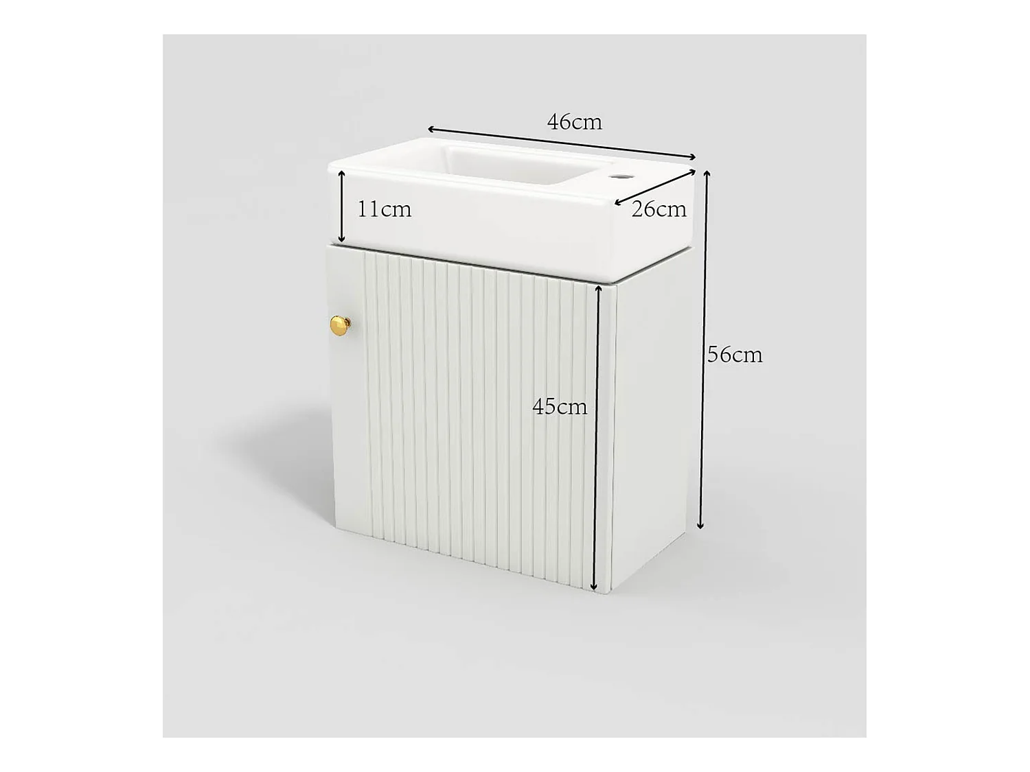 Meuble de salle de bain avec lavabo et meuble sous-vasque suspendu, blanc, design compact (46x26x56 cm)