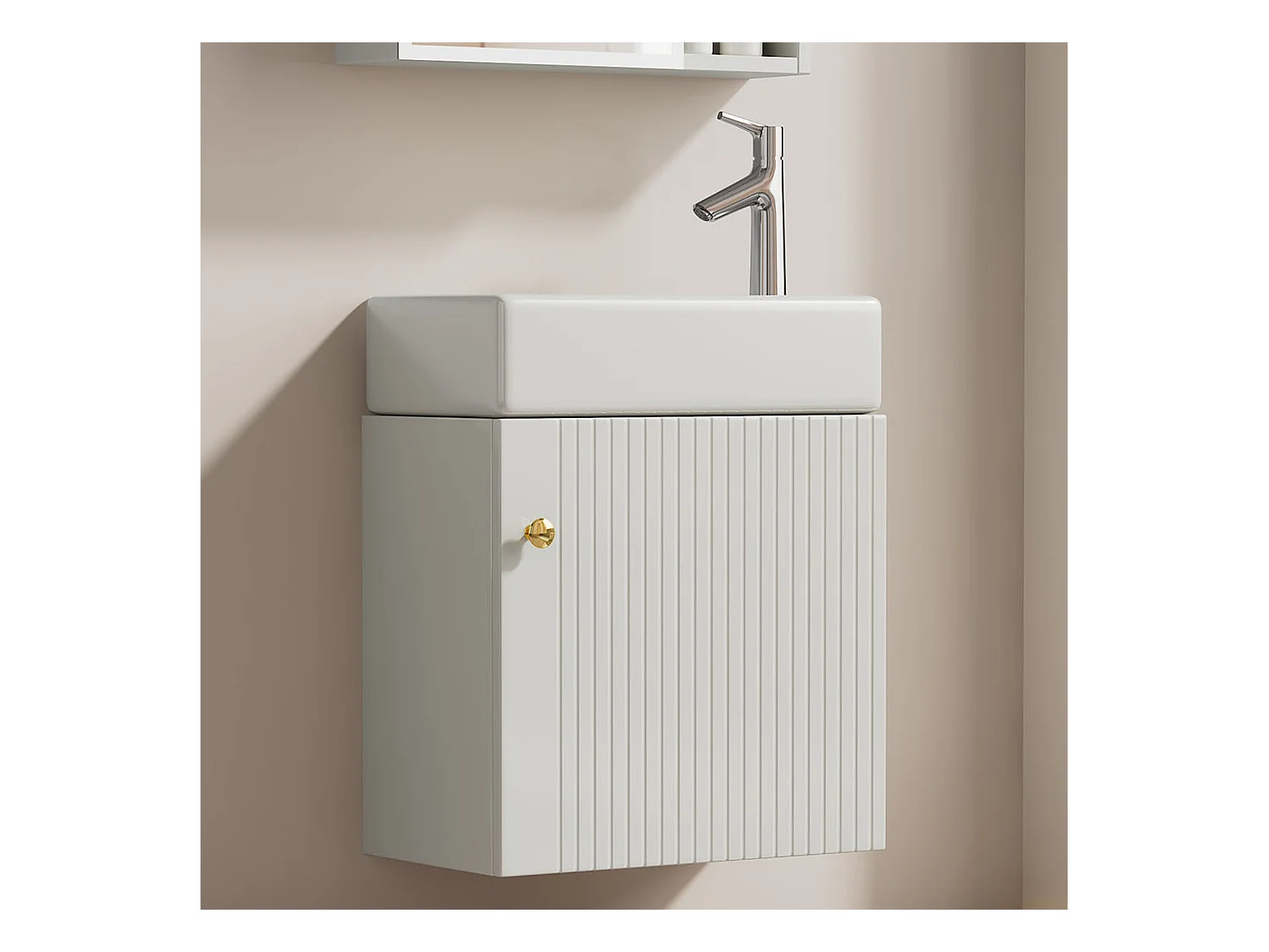 Meuble de salle de bain avec lavabo et meuble sous-vasque suspendu, blanc, design compact (46x26x56 cm)