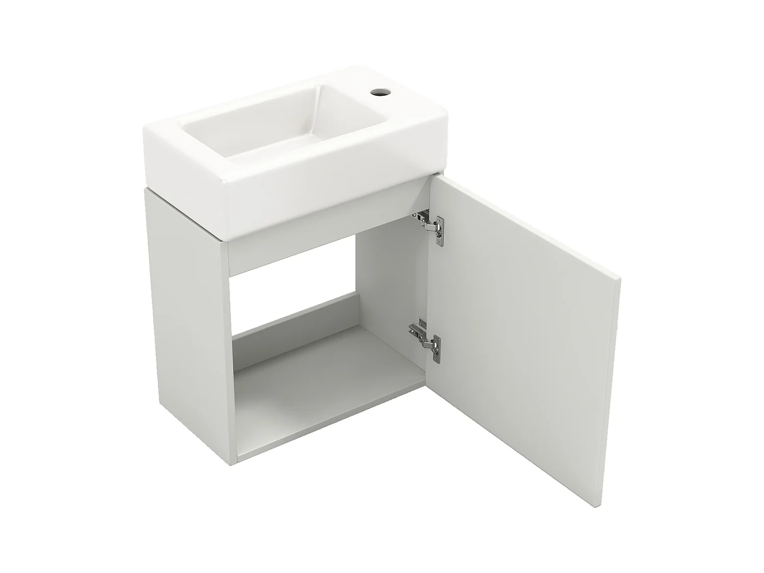 Meuble de salle de bain avec lavabo et meuble sous-vasque suspendu, blanc, design compact (46x26x56 cm)
