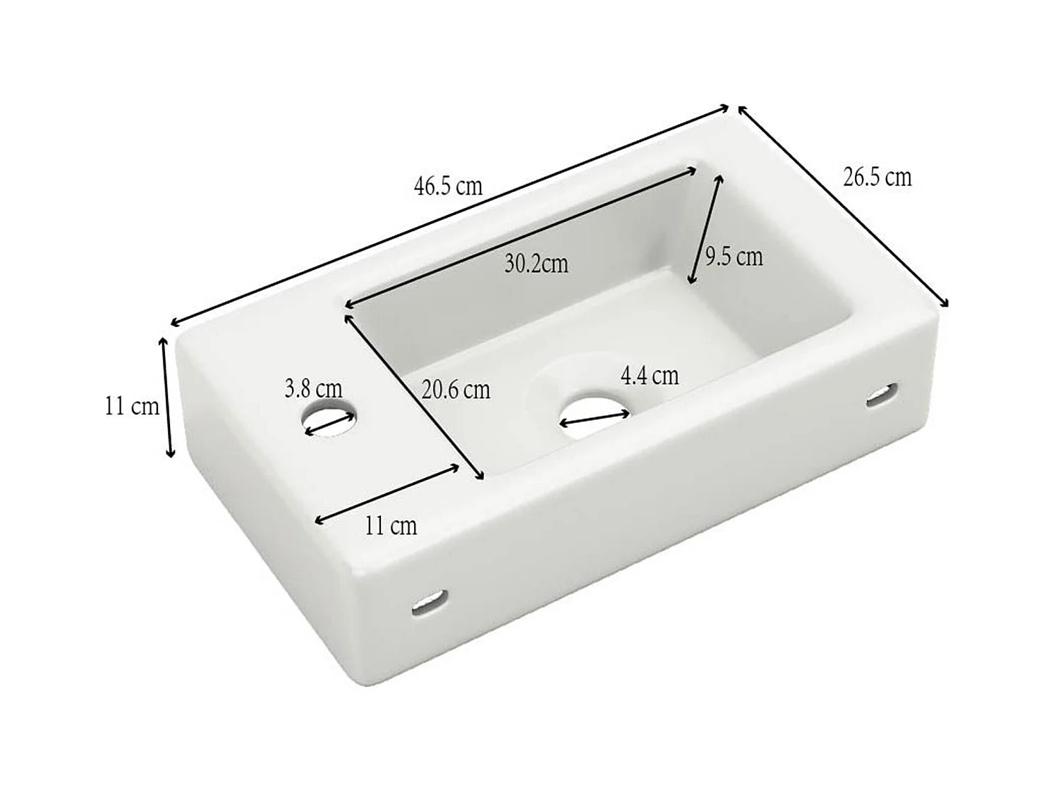 Meuble de salle de bain avec lavabo et meuble sous-vasque suspendu, blanc, design compact (46x26x56 cm)