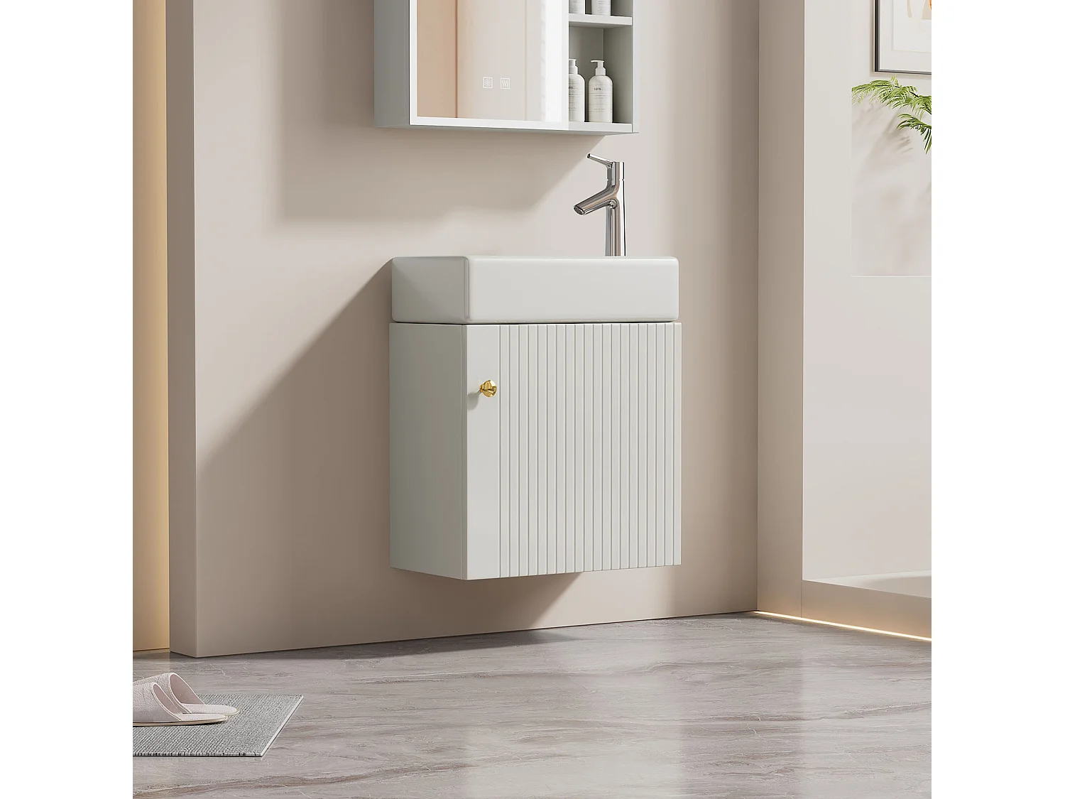 Badkamermeubel met wastafel en wandmeubel, wit, compact design (46x26x56 cm)