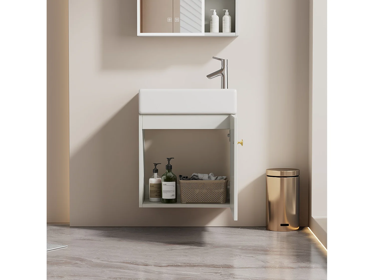 Badkamermeubel met wastafel en wandmeubel, wit, compact design (46x26x56 cm)