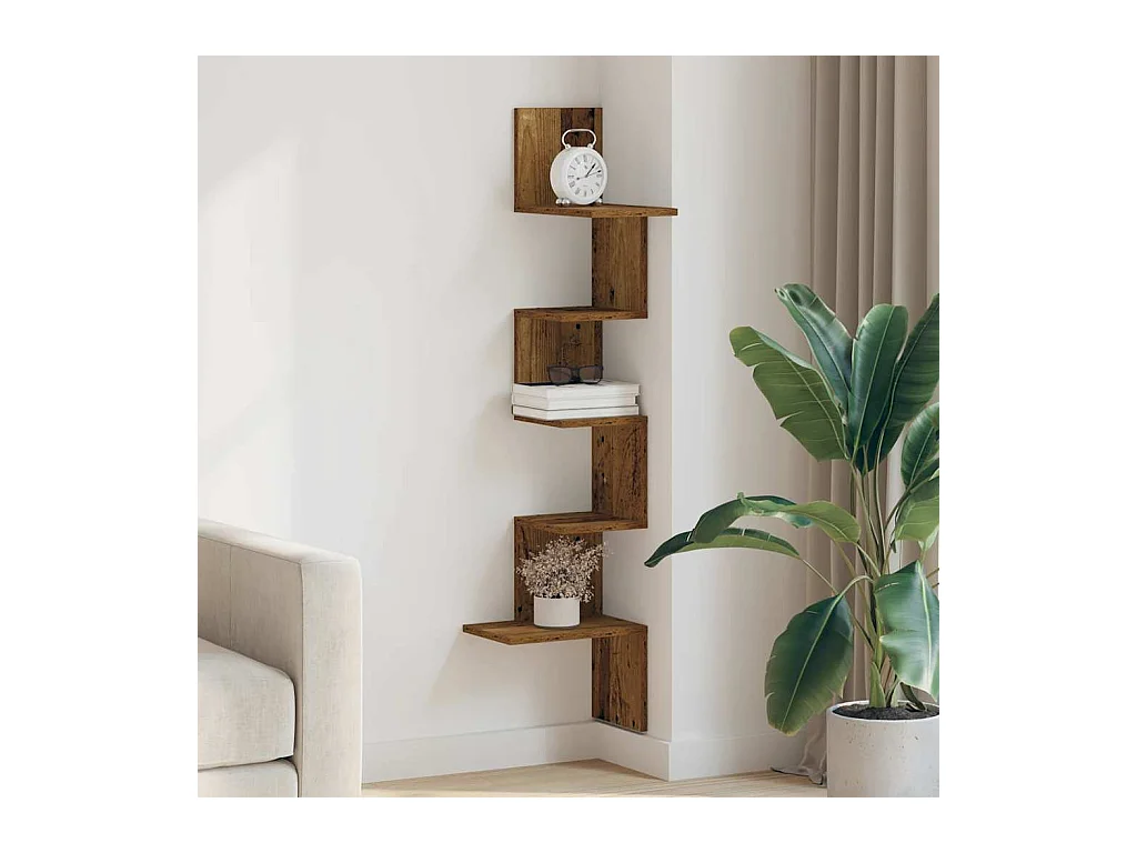 Étagère d'angle murale vieux bois 32x32x127,5cm bois ingénierie