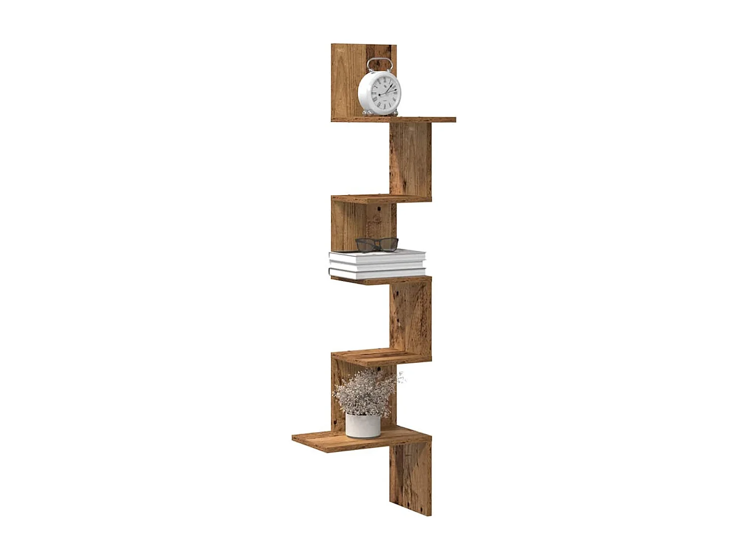 Étagère d'angle murale vieux bois 32x32x127,5cm bois ingénierie