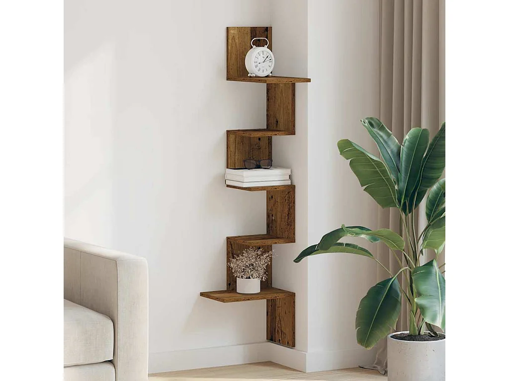 Étagère d'angle murale vieux bois 32x32x127,5cm bois ingénierie