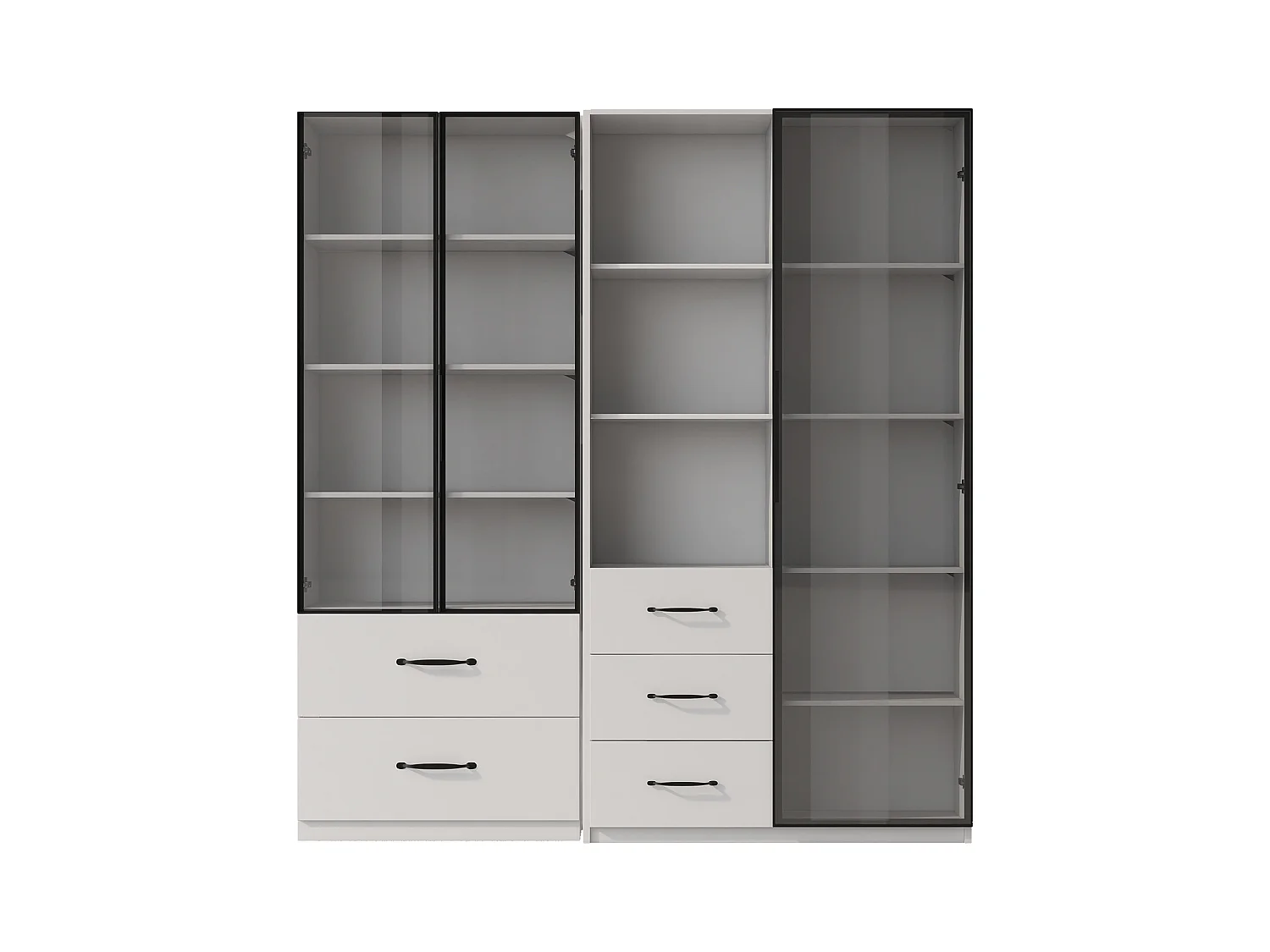 Vitrine LED 140x40x160 cm - Meuble avec verre trempé, étagères ouvertes, 3 tiroirs, LED multicolores, Soft-Close, blanc (140x40x160 cm)