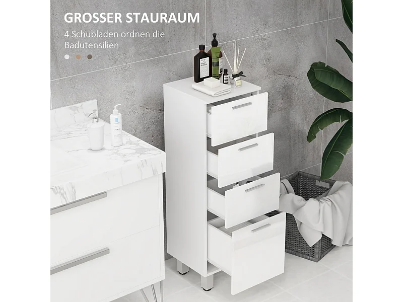 Meuble de rangement étroit avec 3 tiroirs, étagère réglable, en bois, blanc (30x30x93 cm)