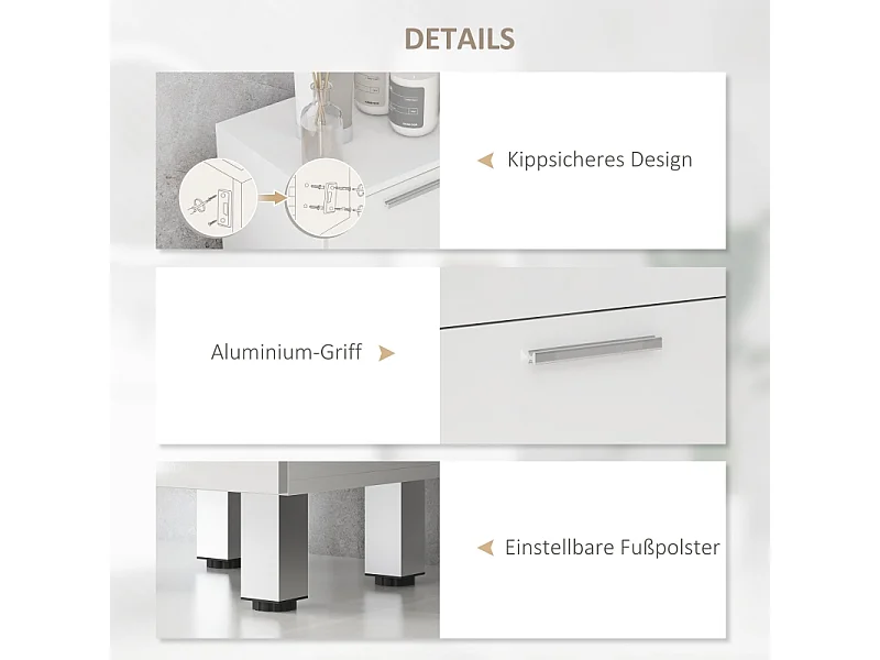 Meuble de rangement étroit avec 3 tiroirs, étagère réglable, en bois, blanc (30x30x93 cm)