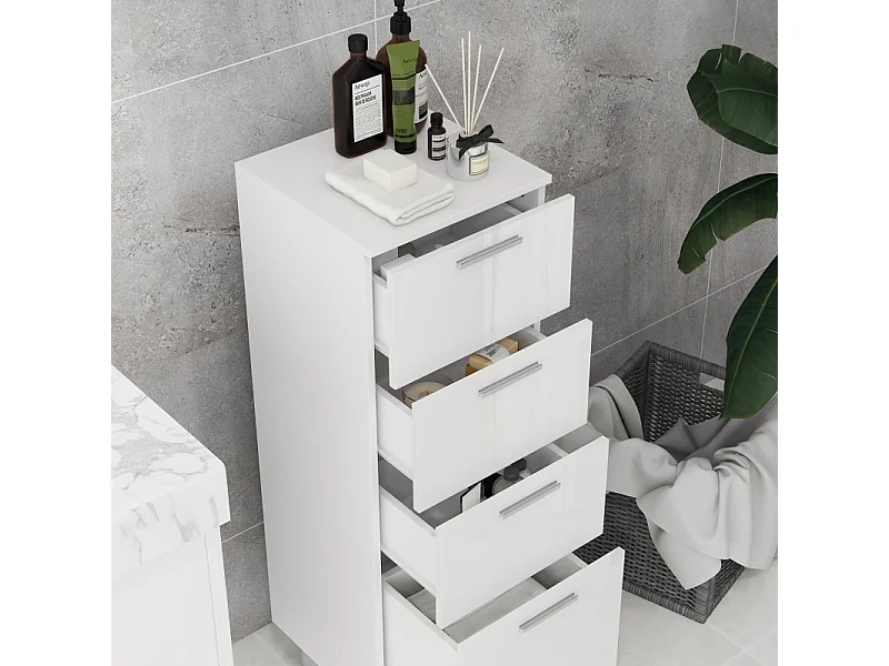 Meuble de rangement étroit avec 3 tiroirs, étagère réglable, en bois, blanc (30x30x93 cm)