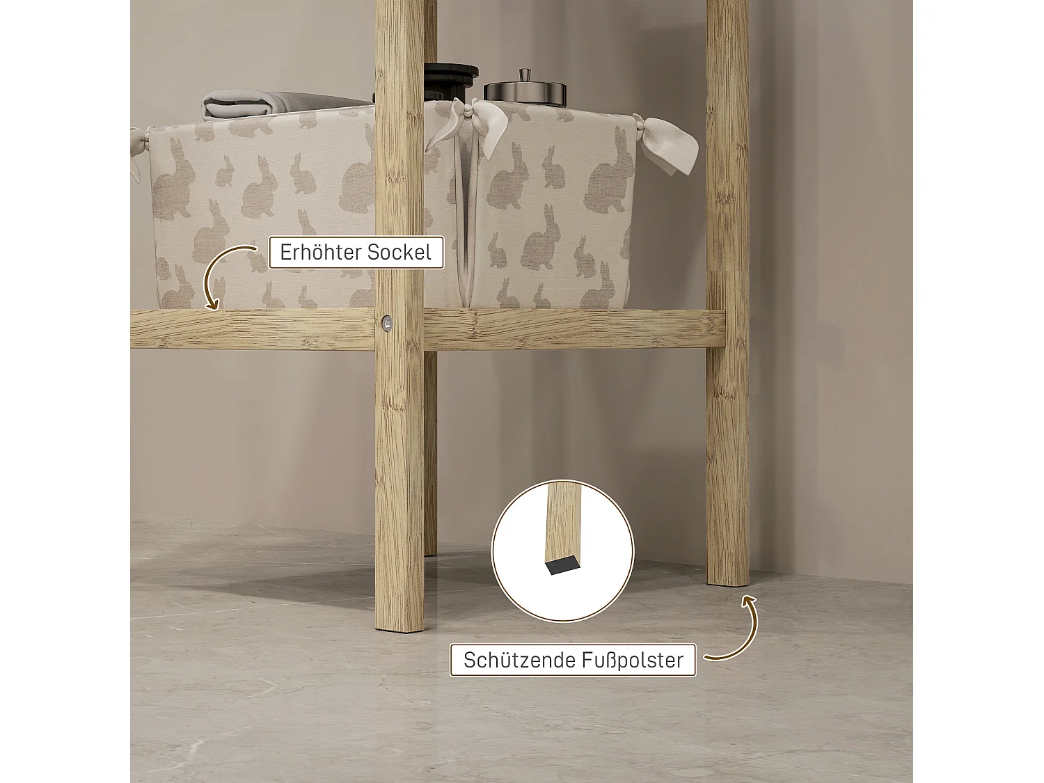 Étagère salle de bain 3 niveaux, bambou naturel, pieds avec patins antidérapants, stable et polyvalente (33x31x78cm)