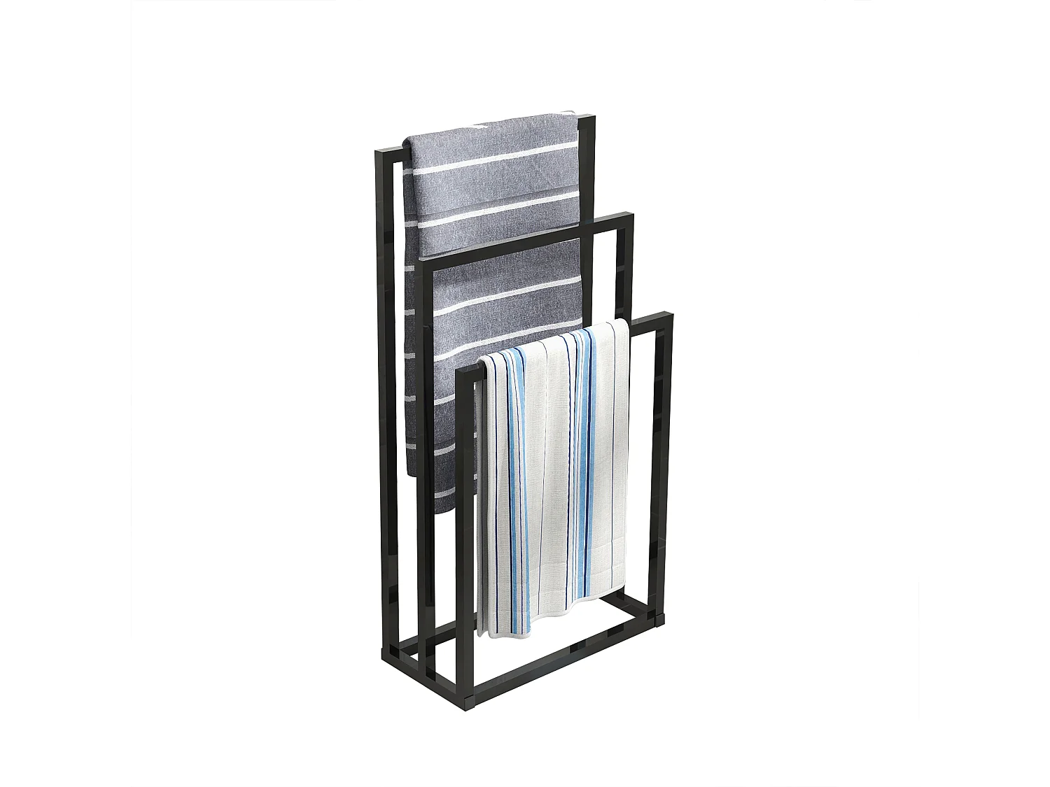 Porte-serviettes de salle de bain, 3 niveaux, support pour serviettes de plage et de bain, métal, noir, (45x22x86 cm)