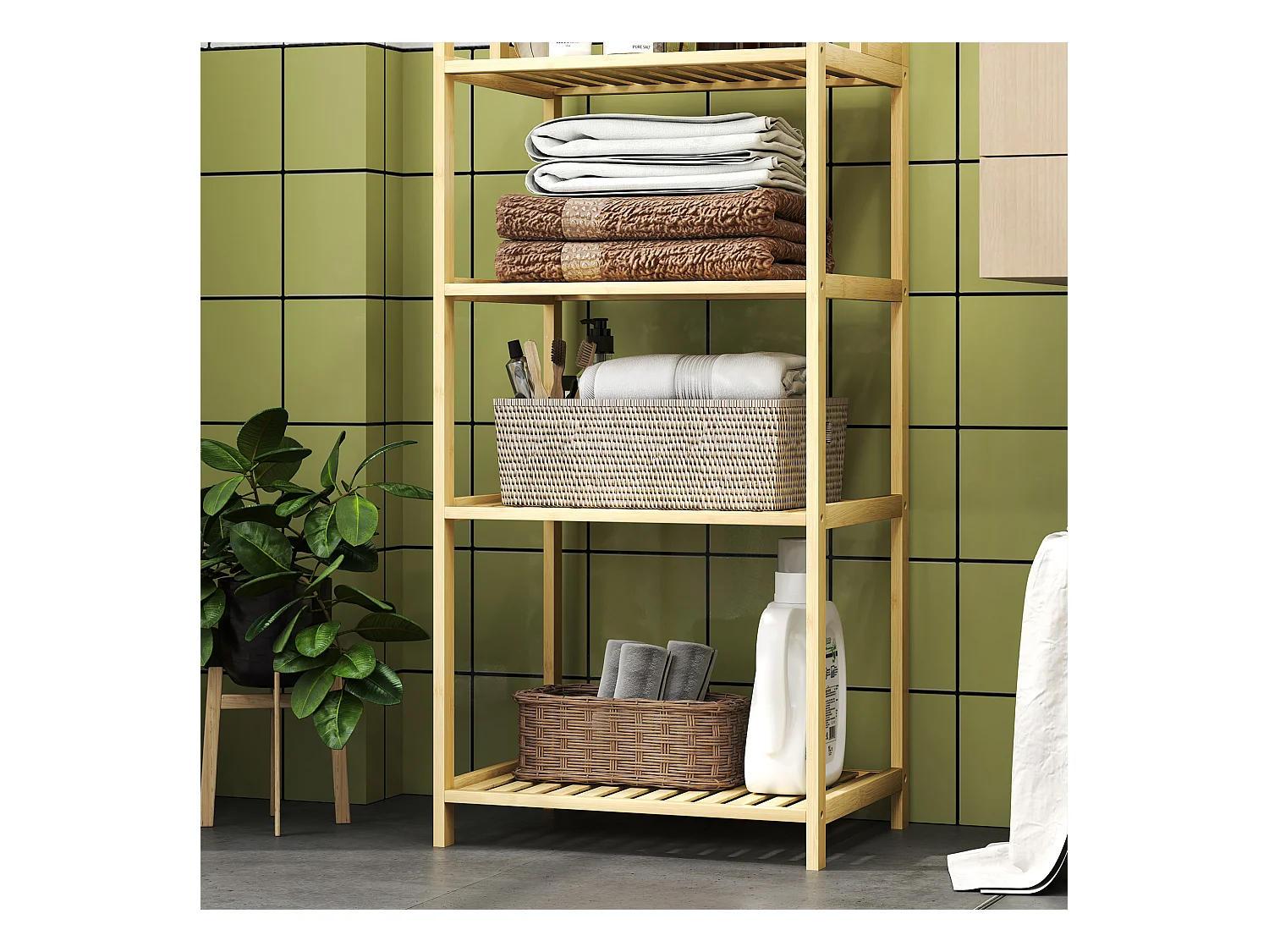 Étagère de salle de bain, avec 7 niveaux, bambou, naturel (44x33x180 cm)