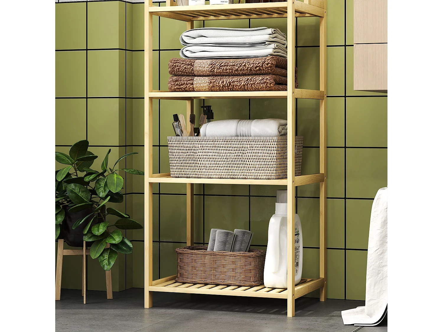Étagère de salle de bain, avec 7 niveaux, bambou, naturel (44x33x180 cm)