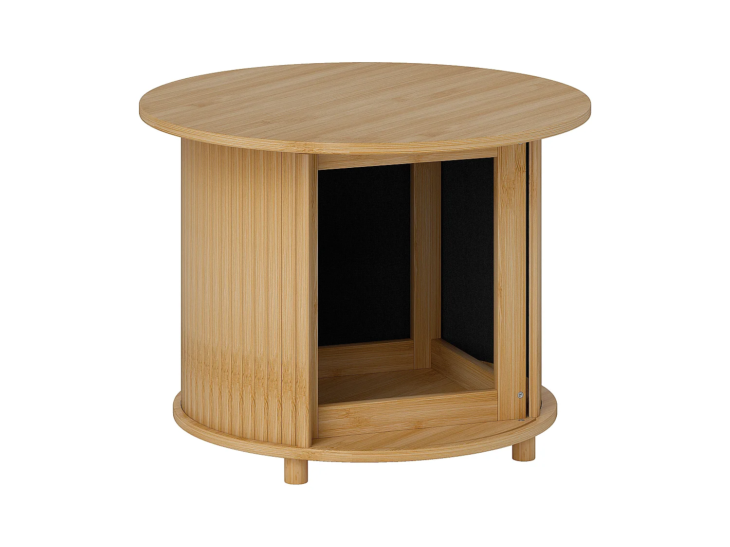 Table basse ronde en bambou, avec rangement caché et porte coulissante, design moderne, naturel (Ø60x45 cm)