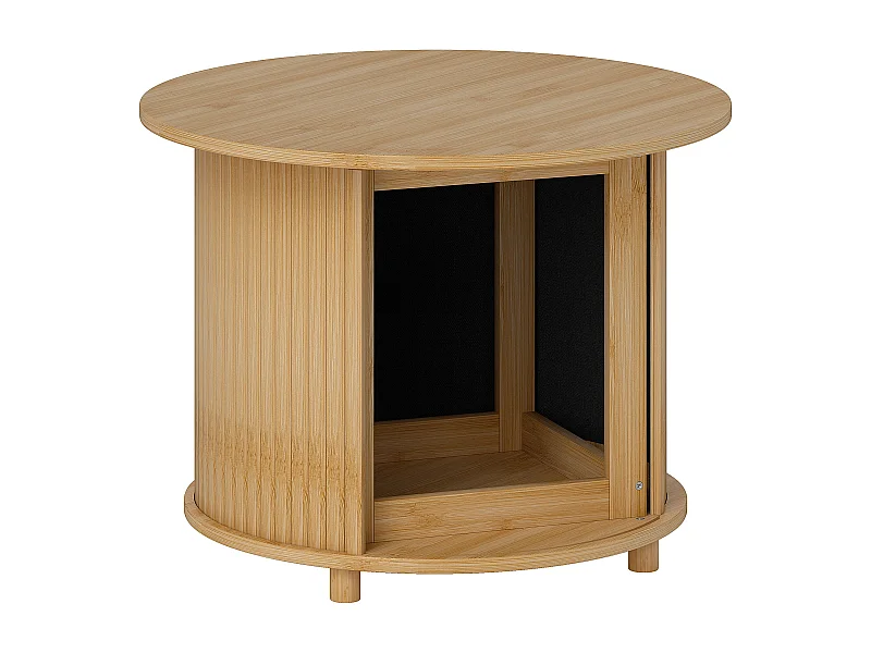 Ronde bamboe salontafel met verborgen opbergruimte en schuifdeur, modern design, naturel (Ø60x45 cm)