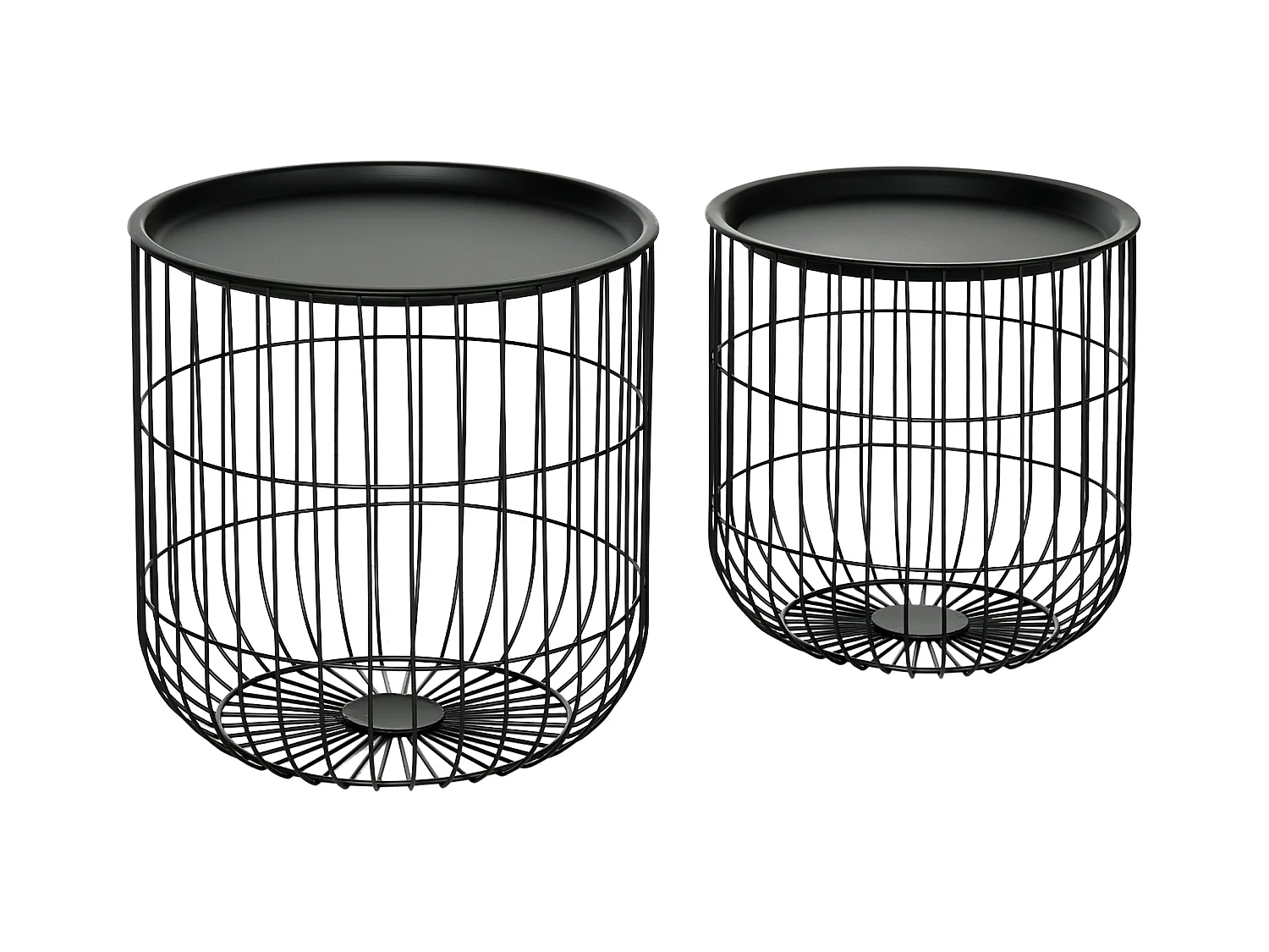 Set de 2 tables basses rondes, design scandinave, métal, noir (40x40x40 cm)